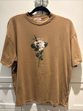 Replay Tan Tee with Rose Motif
